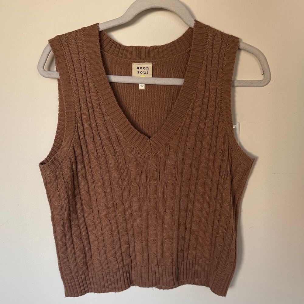 Neon Soul Brown Cable Knit Sweater Vest